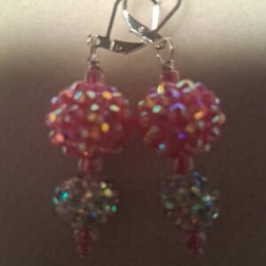 Pink and silver faceted metallic earrings on lever backs