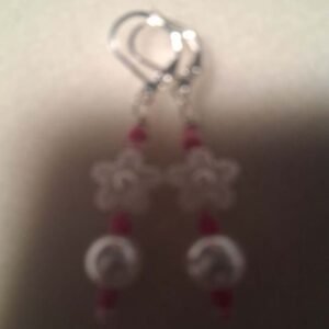 White flower and pearl earrings on lever backs