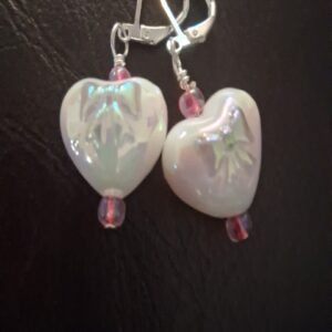 White heart beaded earrings